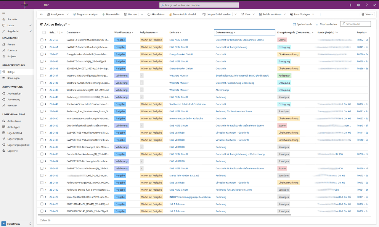 Document overview in the Dataverse app - central view of all incoming documents